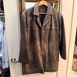 John Ashford Men's Leather Trench Coat - Distressed Black